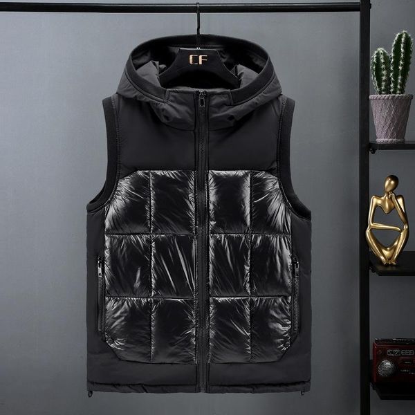 men's vests 2021 autumn winter fashion down cotton men vest male teenagers tide cultivating waistcoat bright jacket 5xl, Black;white